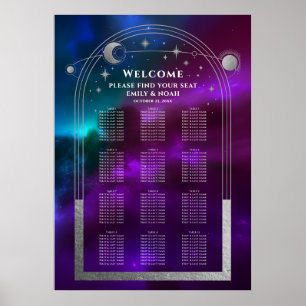 Póster Boda de estrellas de luna doradas púrpuras Verde a