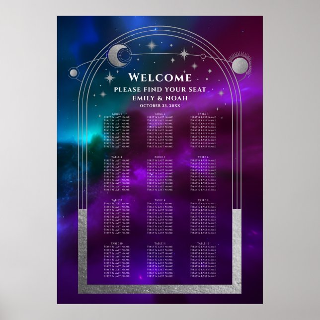Póster Boda de estrellas de luna doradas púrpuras Verde a (Frente)