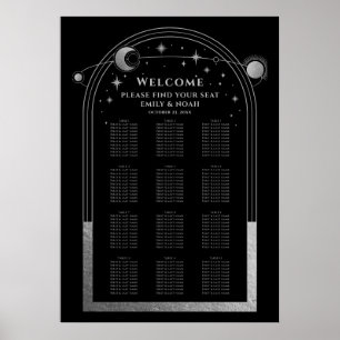 Póster Boda de estrellas de luna mística de color negro p
