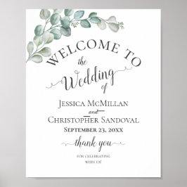 Póster Boda de eucalipto verde acuarela rústica