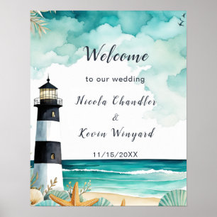 Póster Boda de faro náutico