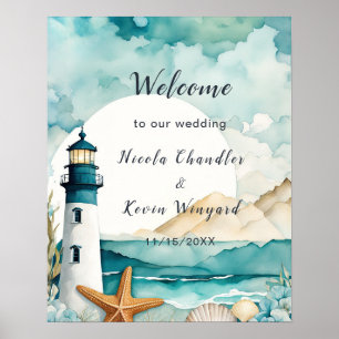 Póster Boda de faro náutico