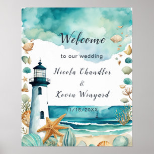 Póster Boda de faro náutico