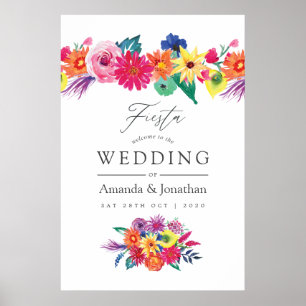 Póster Boda de fiesta floral de acuarela de bienvenida