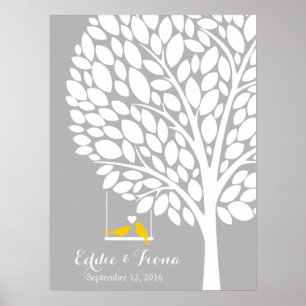 Póster boda de firma árbol de libro de invitados amarillo