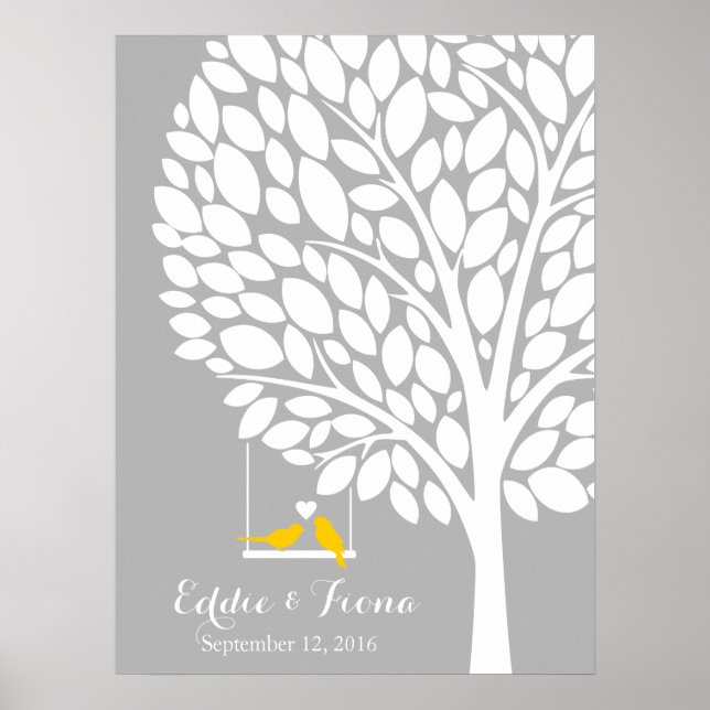 Póster boda de firma árbol de libro de invitados amarillo (Frente)