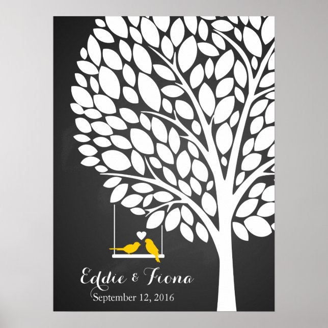 Póster boda de firma árbol de libro de invitados amarillo (Frente)