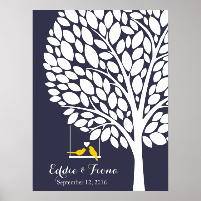 Póster boda de firma árbol de libro de invitados amarillo (Frente)