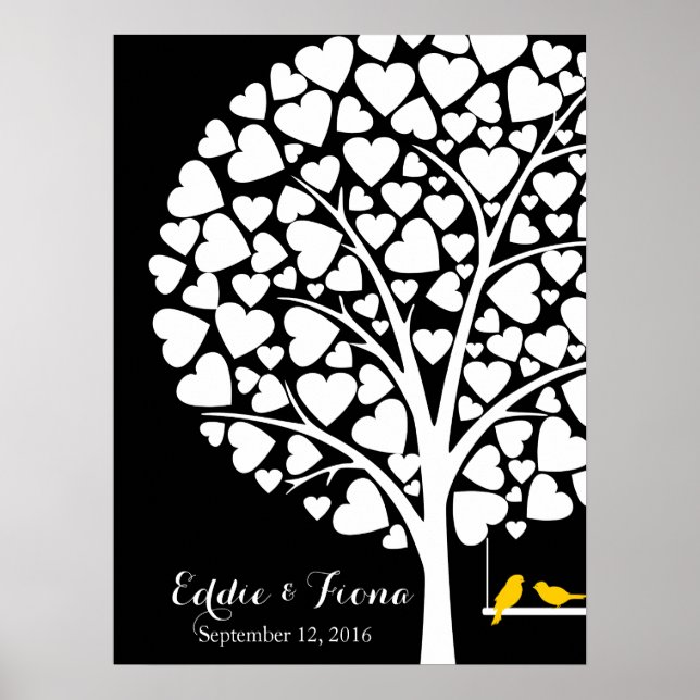Póster boda de firma árbol de libro de invitados amarillo (Frente)
