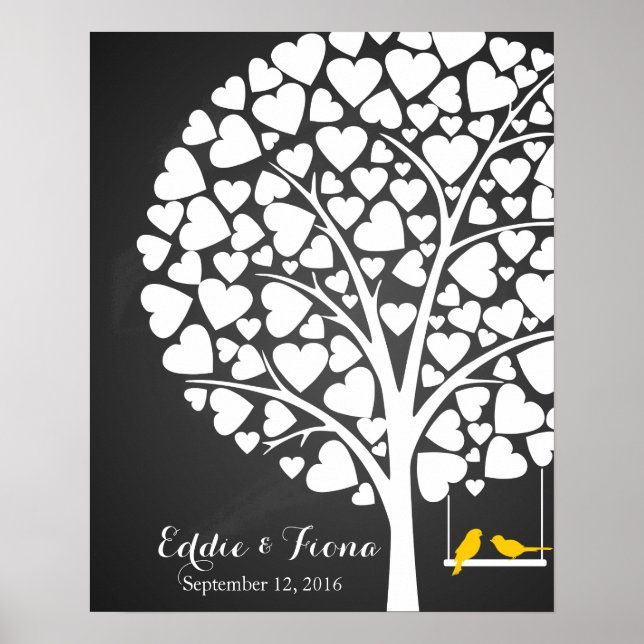 Póster boda de firma árbol de libro de invitados amarillo (Frente)