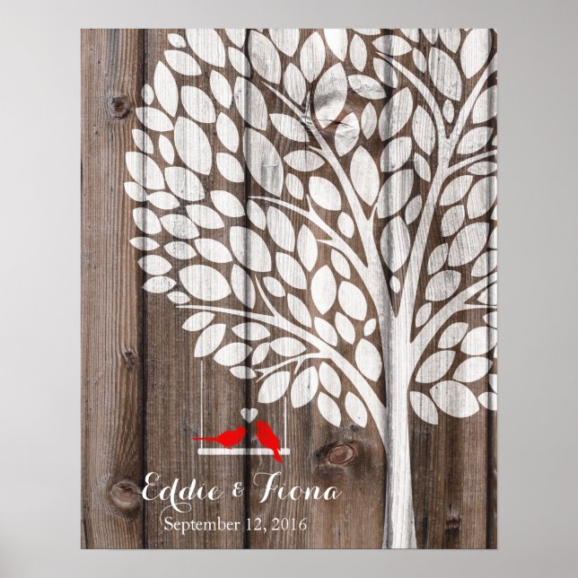Póster boda de firma libro de invitado árbol de pájaro ma (Frente)