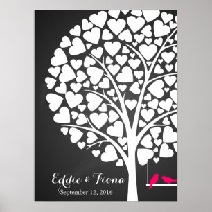 Póster boda de firma libro de invitado árbol pink