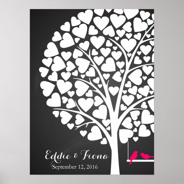 Póster boda de firma libro de invitado árbol pink (Frente)