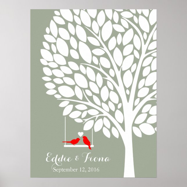 Póster boda de firma libro de invitado pájaro rojo (Frente)
