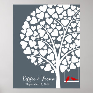 Póster boda de firma libro de invitado pájaro rojo