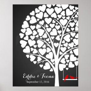 Póster boda de firma libro de invitado pájaro rojo
