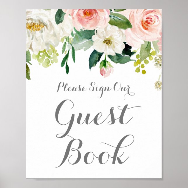 Póster Boda de Flores Blancas Rosa Poster del Rótulo del  (Frente)
