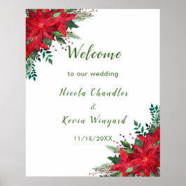 Póster Boda de flores de la poinsettia roja de los navida