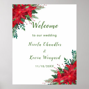 Póster Boda de flores de la poinsettia roja de los navida