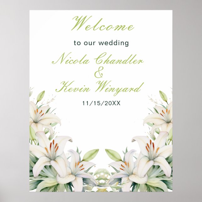 Póster Boda de Flores de Lirio Blanco (Frente)