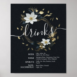 Póster Boda de flores de oro blanco negro  de bebidas