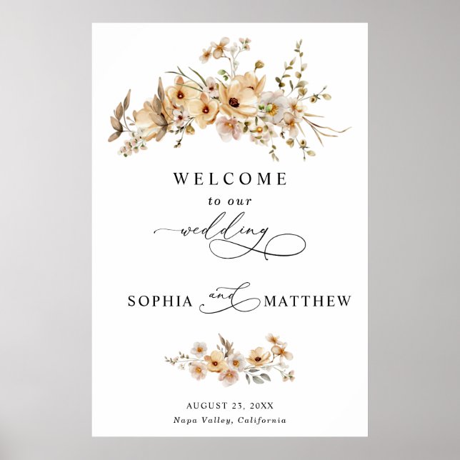 Póster Boda de flores silvestres beige (Frente)