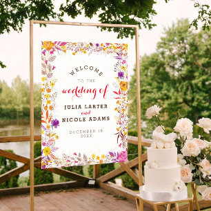 Póster Boda de flores silvestres boho naranja púrpura