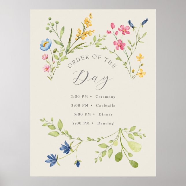 Póster Boda de Flores Silvestres Orden del Día (Frente)