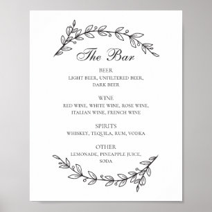 Póster Boda de foliación negro y blanco bar de bebidas al