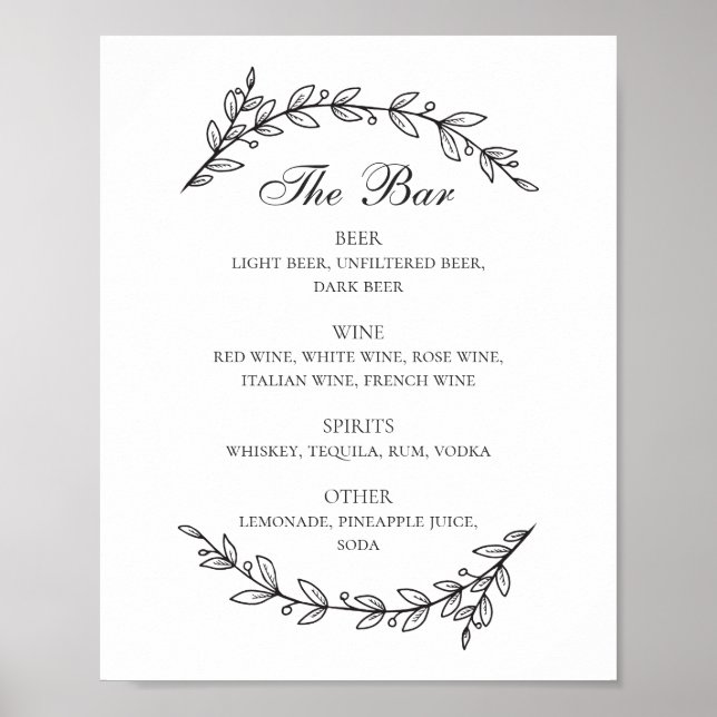 Póster Boda de foliación negro y blanco bar de bebidas al (Frente)