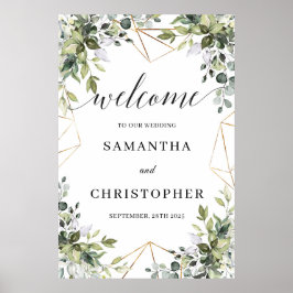 Póster Boda de follaje verde poster de señas de bienvenid