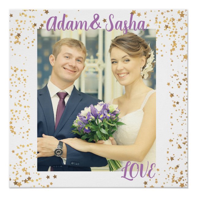 Póster Boda de fotografía personalizada en blanco y ruso (Anverso)