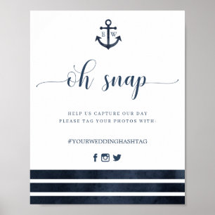 Póster Boda de franjas de anclaje náuticas Oh Rótulo de a