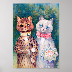 Póster Boda de gatos, matrimonio, novia, Louis Wain