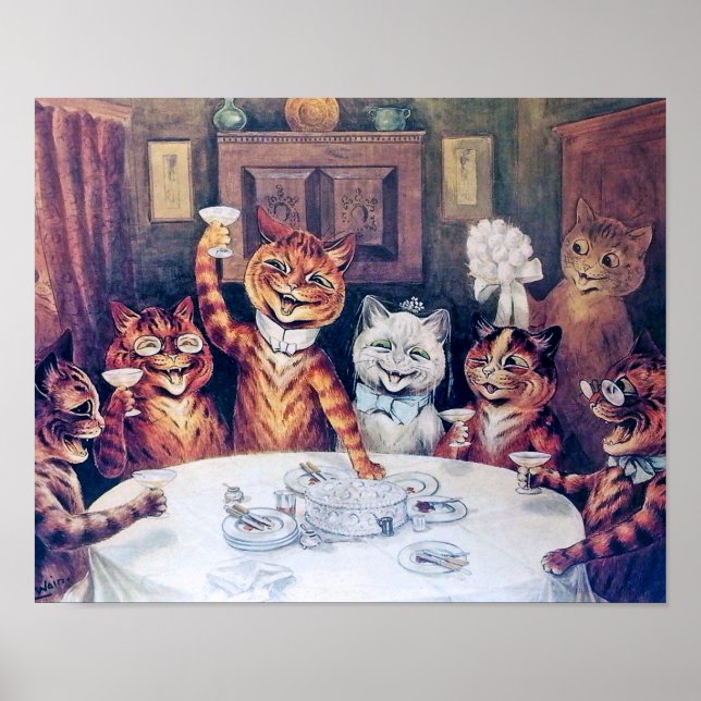 Póster Boda de gatos, matrimonio, novia, Louis Wain (Frente)