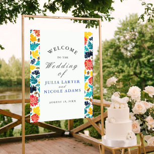 Póster Boda de Girasoles de Acuarela Amarillo Azul Natura