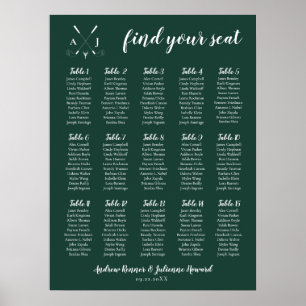 Póster Boda de golf Moderno del Monograma Verde Esmeralda