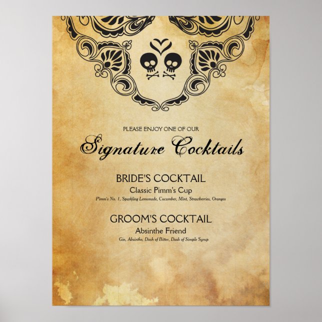 Póster Boda de gótico Firma Rótulo de cócteles Halloween (Frente)