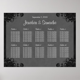 Póster Boda de Gótico negro y gris 10 Tabla de asientos