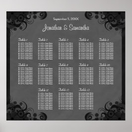 Póster Boda de Gótico negro y gris 13 Tabla de asientos