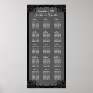 Póster Boda de Gótico negro y gris 15 Tabla de asientos