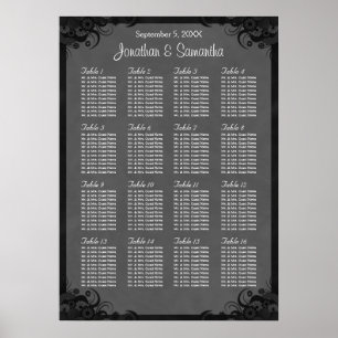 Póster Boda de Gótico negro y gris 16 Tabla de asientos