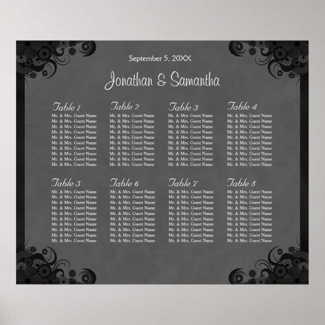 Póster Boda de Gótico negro y gris 8 mesas (Frente)