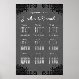 Póster Boda de Gótico negro y gris 9 mesas