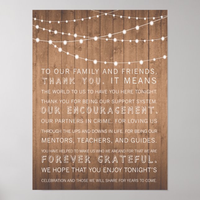 Póster Boda de granos de madera gracias firmar rústico (Frente)