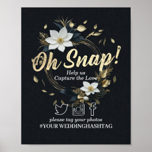 Póster Boda de guirnaldas florales de oro blanco Rótulo d