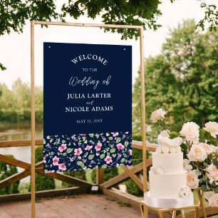 Póster Boda de Hibisco Rosa Azul Marino Polvoriento Regal