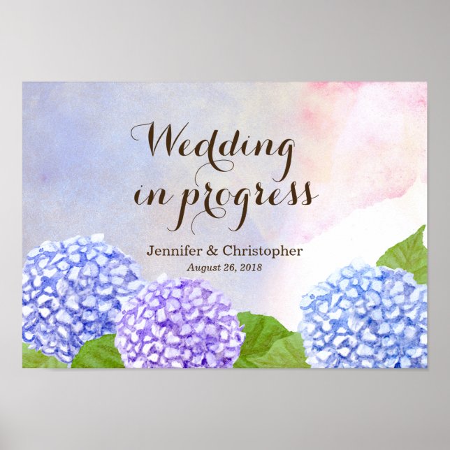 Póster Boda de hidrangea azul acuática en curso (Frente)