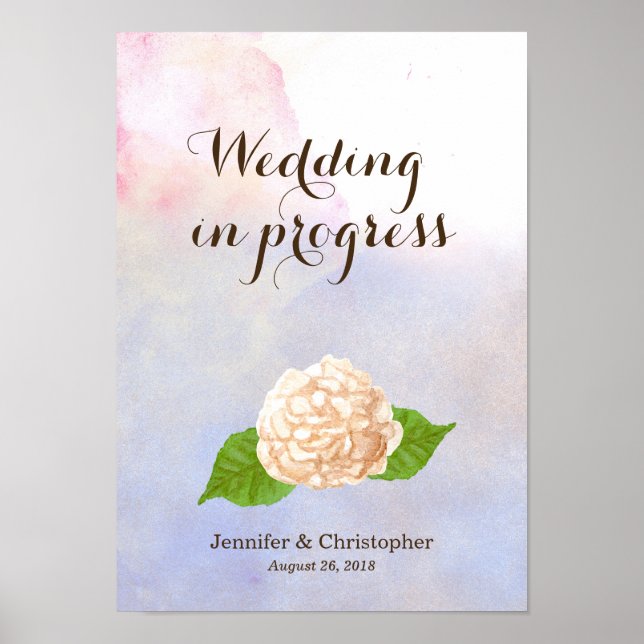 Póster Boda de hidrangea blanca acuarela en curso (Frente)