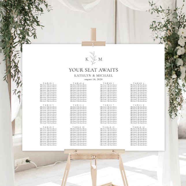 Póster Boda de hoja de oliva monogramo 12 Tabla de asient (Subido por el creador)
